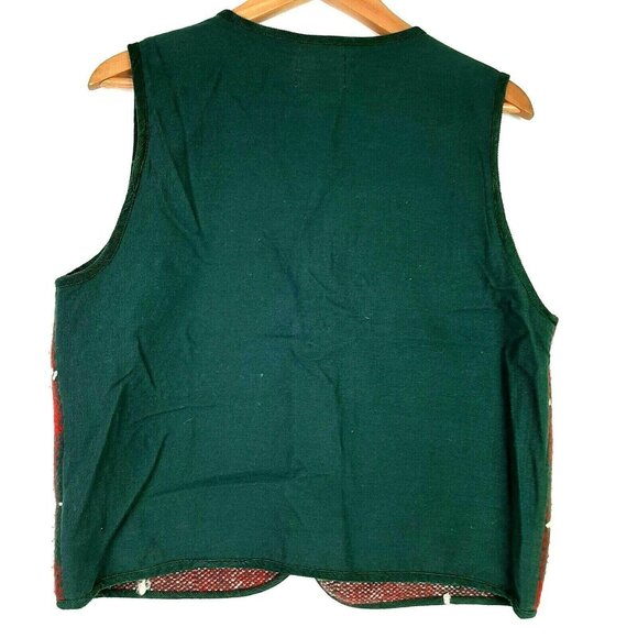 Vtg TanTrums Christmas Sweater Vest Wool Blend Green Red Holiday Applique M - Picture 2 of 9